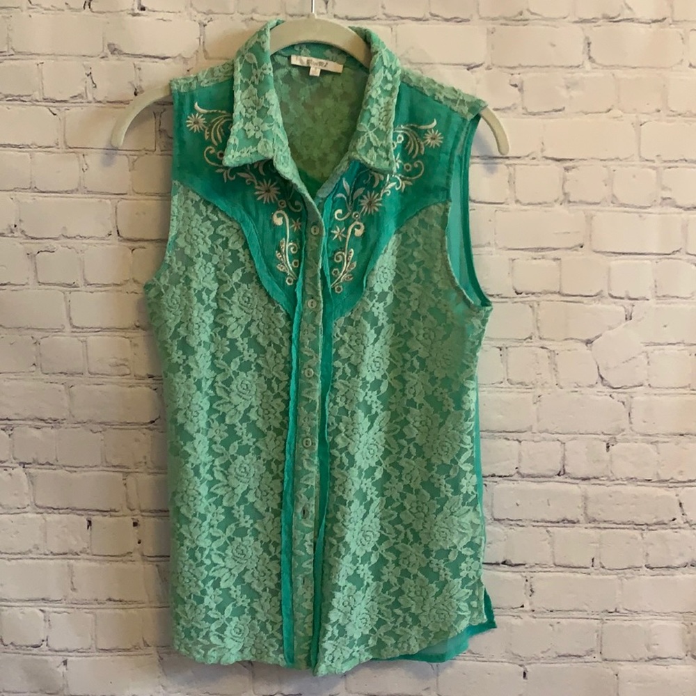 Miss Me Lace Teal Tank